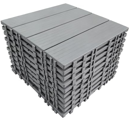 10 piastrelle in plastica ad incastro per terrazze, per esterni, impermeabili, per tutte le stagioni, pavimenti per balcone, terrazza, cortile (grigio, confezione da 10)