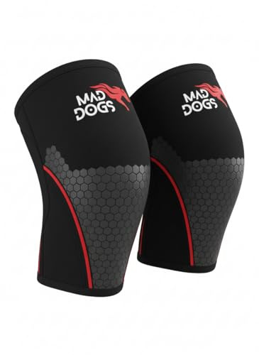 MAD DOGS Rodilleras Crossfit 5mm para Hombre y Mujer Knee Sleeves de Neopreno para Powerlifting Halterofilia y Gym Soporte y Compresión para Sentadillas y WODs Protección Articular Avanzada, Un par