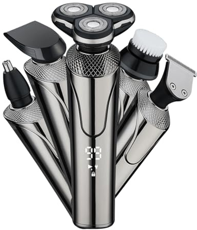 Rasoio elettrico 5 in 1 con display LCD del livello della batteria, impermeabile IPX6 (lavabile completamente), utilizzabile durante la ricarica, progettato per gli uomini e ideale per i viaggi