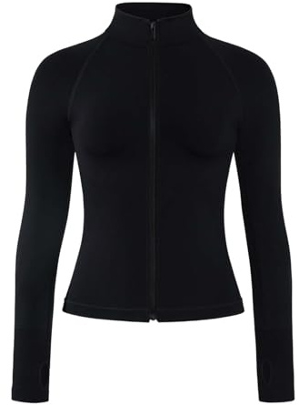 AUROLA Influence Athletic Workout Jacket for Women, Lightweight Slim Fit Full Zip Running Yoga Sports Jacket with Thumb Holes(Black,Small)