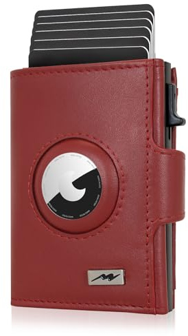 Marc Peter® Washington Rot Nappa Leder Push Air Slim Wallet | Airtag Geldbörse mit XL Münzfach | RFID Schutz Kleines kartenetui Mini Portmonee