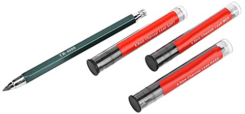 Pssopp Juego de Portaminas Mecánicos, Lápices de Carbón para Artistas, Lápiz de Dibujo Automático de Mina de 4 Mm de Grosor con 3 Opciones de Dureza para Dibujar