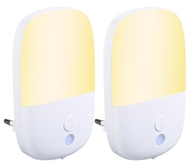 Carehabi 2 paket nattljusuttag med vikbart uttag, justerbar intensitet, Auto/Off/On-lägen, med skymningssensor för korridorer, trappor, sovrum, kök, badrum, vardagsrum, 0,5 W