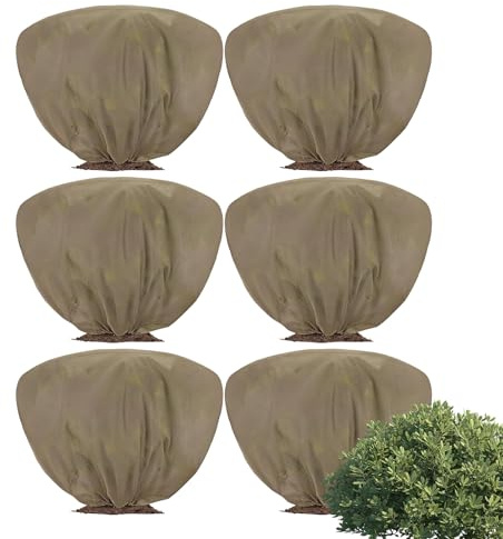 Protection contre le gel en polaire pour plantes – Couverture en tissu d'hiver pour jardin | 6 pièces de protection contre le froid | Veste chaude avec cordon de serrage | Pour arbustes, arbres