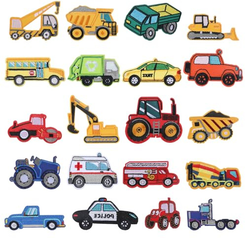 20 Stück Bügelflicken Kinder Auto-Aufnäher zum Aufbügeln | Auto Bügelpatch Aufbügelflicken Bügelsticker Patches für Kleidung Jeans Hüte Jacken