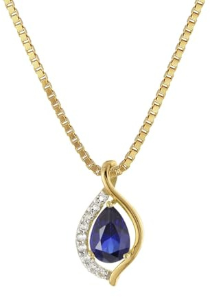 trendor Gold Anhänger 333 mit synthetischem Saphir + vergoldete Kette 21192 | modisches Schmuckstück für Damen, zauberhafte Geschenkidee,