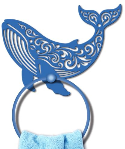 MAYJOYDIY Blue Whale Metal Towel Ring Ocean Animal Hand Towel Holder | Decorative Wall Mounted Towel Rack, Round Towel Hanger, Summer Sea Creature Style, for Kitchen Bath Home Laundry Toilet