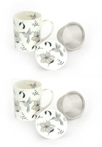 teemando Cha Cult - 2 tazze da tè Senta New Bone China con rivestimento in oro, 3 pezzi con colino in acciaio inox, 0,25 l, altezza 9,5 cm, diametro 7 cm