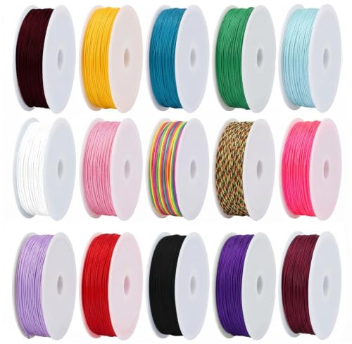 Kinesgsg 15 Pezzi Filo Nylon per Braccialetti, 0.8mmx10m Cordoncino per Braccialetti, Filo per Braccialettis, Filos Cerato, per Gioielli DIY, Bracciali, Collane, Artigianato, Decorazioni