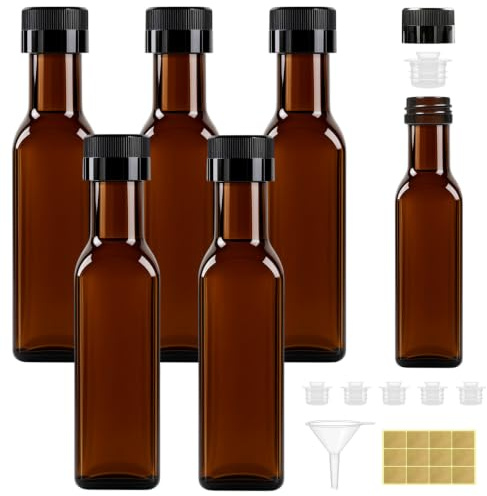 Hengxinchen 6 Stück 100ml Ölflasche, Olivenöl Flasche mit Schraubverschluss | Öl Flaschen zum Befüllen, Auslaufsicher Tropffrei, Flasche für Olivenöl mit Trichter Etiketten, Glasflasche für Küche und BBQ