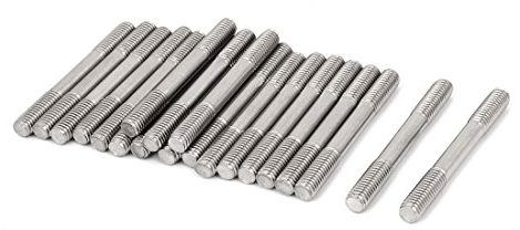 sourcing map 20 Stück Doppelend Gewindebolzen Schraube M8 x 70mm Eng Einstellbare Schubstange Silber Ton