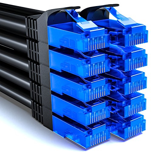 deleyCON 10x 0,25m CAT6 Set de Câbles Réseau - Court 25cm U-UTP RJ45 CAT-6 Câble LAN Câble Patch Ethernet Câble DSL Switch Routeur Modem Répéteur Panneau de Brassage - Noir