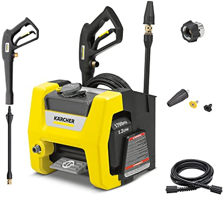 Kärcher Pressure Washer, Detergent Tank, Start/Stop Foot Switch, Onboard Storage Container, 3 Spray Nozzles, 1.46 GPM Max - for Cars, Decks, Patios, Driveways and Siding - K1700 Cube