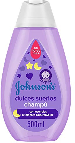 Johnson's Baby Champú Dulces Sueños con esencias relajantes NaturalCalm (500 ml), champú para niños y bebés activos, champú sin sulfatos ni parabenos hipoalergénico