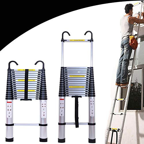 6.2M Aluminum Telescopic Ladder with Detachable Hook, Extension Extend Tall Multi Purpose Loft Ladder, Portable Foldable Ladder, 330 pound/150 kg Capacity