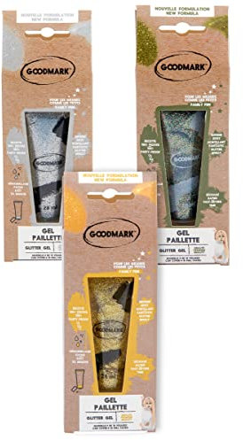 Goodmark 02080500 Lot de 1 gel pailleté en or 28 ml dans le tube, pailleté, sur carte blister de maquillage, peau, cheveux, maquillage, carnaval, déguisement, Halloween, théâtre, scène