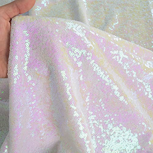 Paillettenstoff Paillettenstoff Polsterstoff 92CM Mehrfarbig Weiß Futterstoff Steppstoff Paillettenstoff Meterware Sequenzstoff für Mädchen Schneidern Schillernd Weiß Glitzer Material