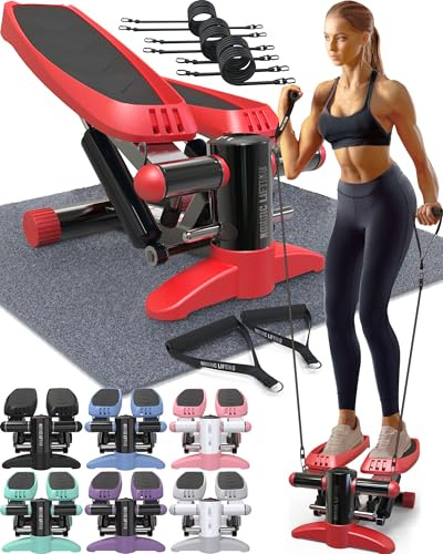 Nordic Lifting Mini Stepper Exercise Machine w/Resistance Bands Set & Non-Slip Foot Pads - Durable Construction with 330 LBS Weight Capacity - LCD Monitor