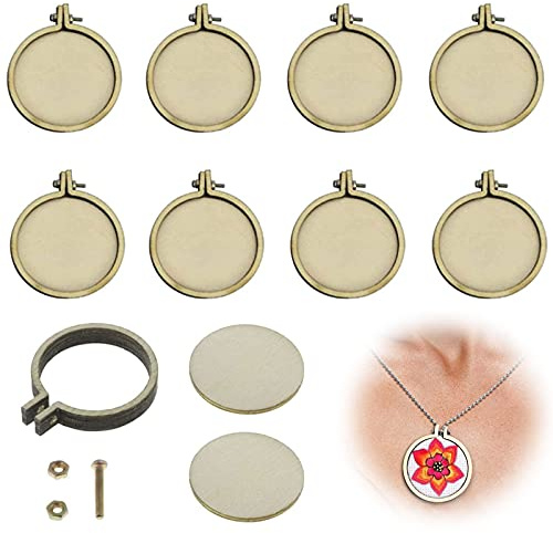 Mini Stickrahmen 10 Stück Holz Stickrahmen Ring Runder aus Holz Stickerei Runde Holzreifen Kreuzstich Ring Rahmen DIY Halskette Anhänger Für Basteln Sticken Nähen Handwerk DIY Deko Schmuckherstellung