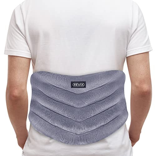 REVIX Microwavable Heating Pad for Back to Alleviate Pain, Extra Large Microwave Heated Pack with Moist Heat for Waist, Stomach, and Shoulder, Unscented Hot or Cold Pack, Gray