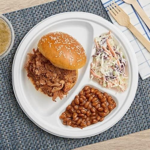 HOT BARGAINS 100 X 3 Compartment Plates Disposable 100% Compostable Heavy Duty Eco Friendly Plates Size 10(254mm) Manufacture Sealed