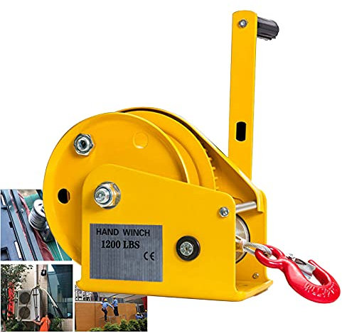ZDM Boat Trailer Winch for ATV/UTV, 1200lbs/1800lbs Hand Winch Crank Gear Winch, Manual Winch with Length 15M (49ft) Steel Wire and Hook, Two-way Self-locking