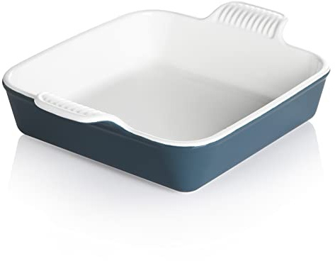 Sweejar Ceramic Baking Dish, 9 x 9 Cake Baking Pan for Brownie, Porcelain Square Bakeware with Double Handle for Casserole, Lasagna, Family Dinner (Fog Blue)