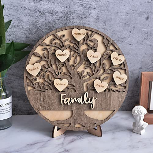 soulglass Nombre Personalizado Árbol genealógico Decoración de Madera Letrero de Escritorio Regalo para mamá Navidad Día de la Madre en Forma de corazón