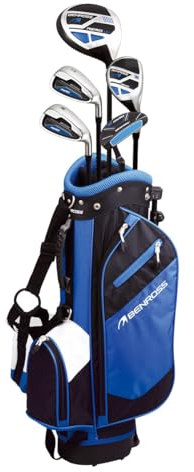 Benross Juego de paquete de golf para niños/junior Aero Blue de 55 a 61 pulgadas, conductor, híbrido, 7 hierros, cuña, putter, bolsa de transporte impermeable, juego de paquete de golf para niños