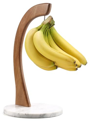 everous Marble Banana Holder with Stainless Steel Hook - Stable Banana Stand with Non-Slip Base, Heavy Duty Banana Tree & Hanger, Modern Marble Banana Rack for Kitchen Countertop
