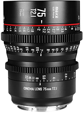 Meike 75 mm T2.1 S35 Weitwinkelobjektiv: Festbrennweite, Kompatibel mit Canon EF Mount, Ideal für Videoaufnahmen mit flacher Tiefensicht