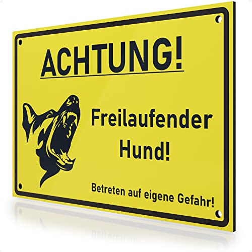FLAGLY Premium varningsskylt hund 30 x 20 cm tillverkad av 3 mm aluminium Dibond inkl. hål tillverkad i Tyskland – stabil skylt/varningsskylt, väderbeständig och UV-beständig