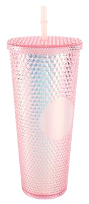 LUCHONG Gobelet à Eau de Grande capacité de 710 ML/24 OZ gobelet en Plastique réutilisable entièrement clouté Mat avec Paille à Couvercle Anti-Fuite à Large Ouverture