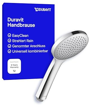 Duravit Universal ducha de mano, cabezal de ducha con chorro tipo Rain, ducha manual redondo (Ø 110 mm), alcachofa de la ducha con toberas de silicona fáciles de limpiar, rociador, cromo