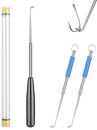 Vicloon Extractor de Anzuelo de Acero Inoxidable, 3pcs Mango de Silicona Antideslizante, Removedor de Anzuelos con Tubo de Almacenamiento, Suministros de Pesca(Gris)
