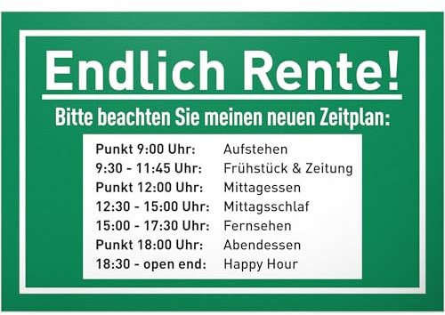 DankeDir! Rente Zeitplan lustig - Schild 30 x 20 cm - Ruhestand Männer Rentner Kollege Renteneintritt Geschenk - Abschied Pensionierung Geschenkidee Deko Party Verabschiedung Karte