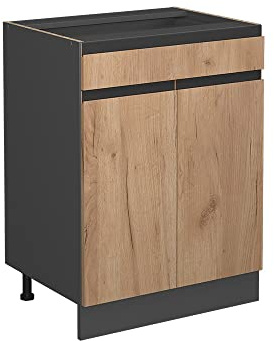 Vicco Küchenunterschrank R-Line, Goldkraft Eiche, 60 cm | 1 Schublade · Ohne Arbeitsplatte · Höhenverstellbare Füße · 2 Türen · ✓ Leichter Zugriff