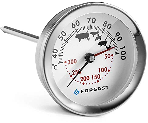 Forgast Termómetro para asados | Termómetro para horno | Horno combinado y cocción simultánea | Acero inoxidable | Rango de temperatura de 50 a 300 °C | Dimensiones 5,2x13 cm