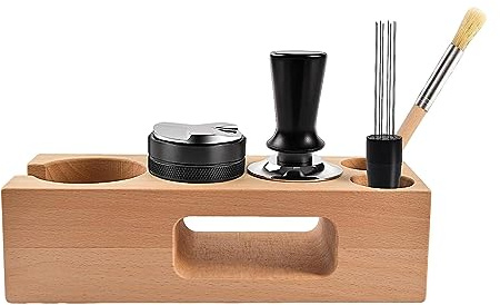 LOVIVER Wood Coffee Tamper Holder Kits Espresso Tamping Stand Set Coffee Tamper Distributor and for Commercial Cafe Shop, 54mm