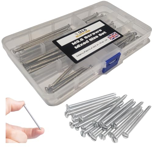 315 Supplies Pack of 55 Mixed M3.5 Screws 35mm, 40mm,50mm and 75mm Long Assorted Electrical Machine Screw for Light Switch and Plug Sockets Nickel Plated DIY Slotted Head (55 Piece Set)