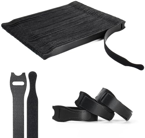 OneLeaf 110 Pack Cable Ties Reusable Adjustable 8 Inch Hook and Loop Cable Ties for Organizing Home, Office, Data Center, Black