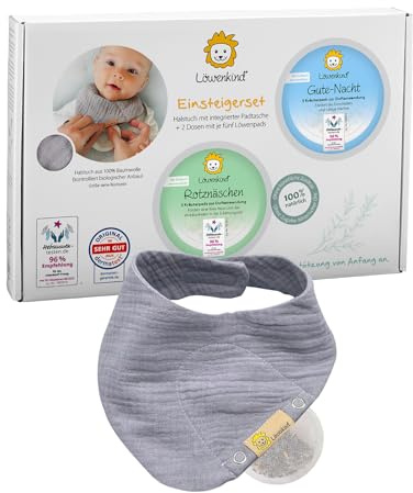 Löwenkind Einsteigerbox Mini grau mit Rotznäschen- und Gute-Nacht-Pads zur natürlichen Unterstützung bei verstopfter Nase und Schlafproblemen bei Babys und Kleinkindern bis 4 Jahren