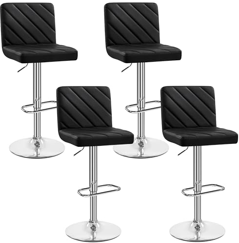 Yaheetech Barstolar, set om 4, konstläder, vadderad barstol med fotstöd, snurrpall, kökspall, diskpall som kan belastas upp till 136 kg, för kök/matsal/bar/salong, svart