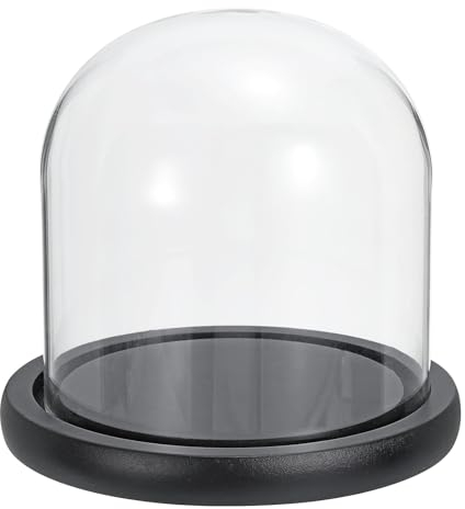 PATIKIL 6.1x4.7 Clear Cloche Glass Dome, Glass Bell Jar Display Case Tabletop Centerpiece with Black Wooden Base for Christmas Home Decor