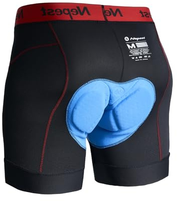 Nepest Mens Cycling Underwear 4D Padded Bike Shorts MTB Liner Mountain Bicycle Tights for Riding Black/Red,M