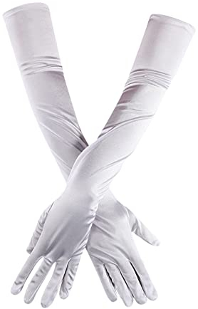 DUHGBNE Opera Dance Elbow Finger Twenties Bridal Long Gloves Women's Gloves Satin Latex Gloves Long, White, One Size