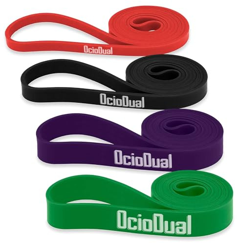 OcioDual Bandas de Resistencia con Diferentes Niveles de Fuerza por Colores Rojo Negro Violeta Verde, Gomas Elásticas para Entrenamiento, Dominadas, Fitness Yoga, Ejercicio