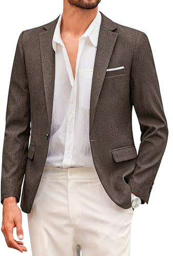 COOFANDY Chaqueta deportiva para hombre, chaqueta tipo blazer moderna para el ocio, traje clásico de 1 botón, chaqueta ligera de ajuste regular, marrón, 3XL