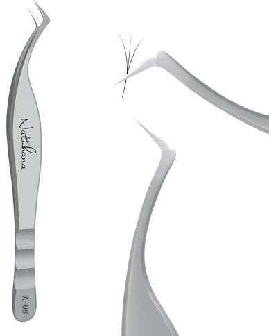 Natuhana Pinzas para Pestañas Pelo a Pelo Antideslizante Acero Inoxidable Alto Precisión Lash Tweezers para Extensiones de Pestañas Curva Consejo (A-08)