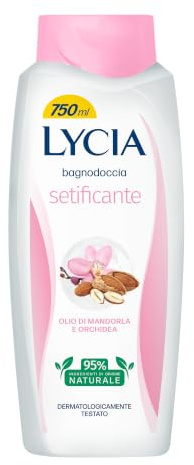 Lycia, Bagnoschiuma Setificante con Olio di Mandorla e Orchidea per una Pelle Morbida, Liscia e Vellutata come la Seta, Profumo Dolce e Delicato, Ingredienti di Origine Naturale, 750 ml